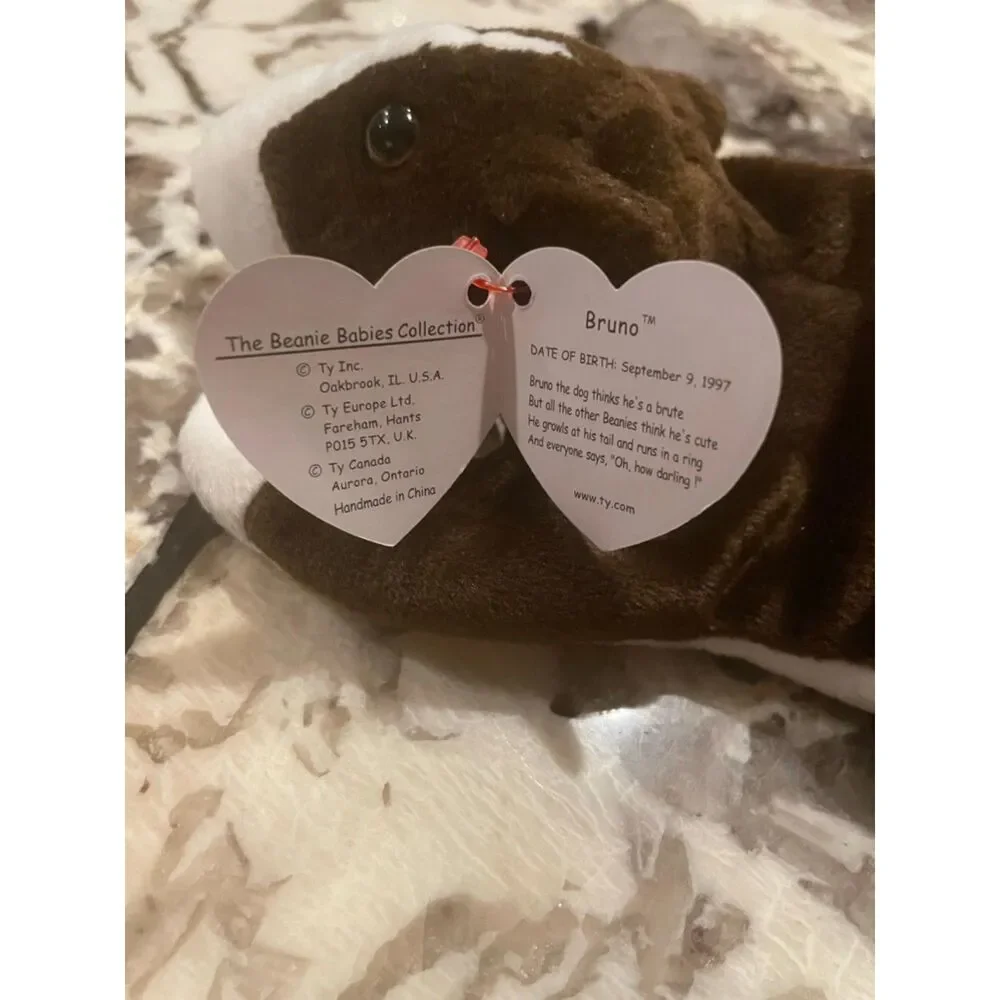 NEW Ty Beanie Baby Bruno Chocolate Brown Bull Terrier Dog 9